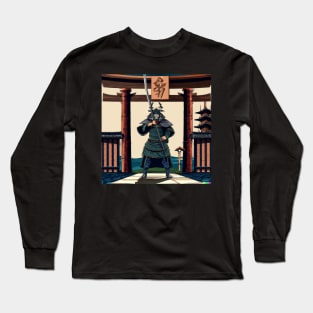 Japanese Samurai in front of Torii Gate Long Sleeve T-Shirt